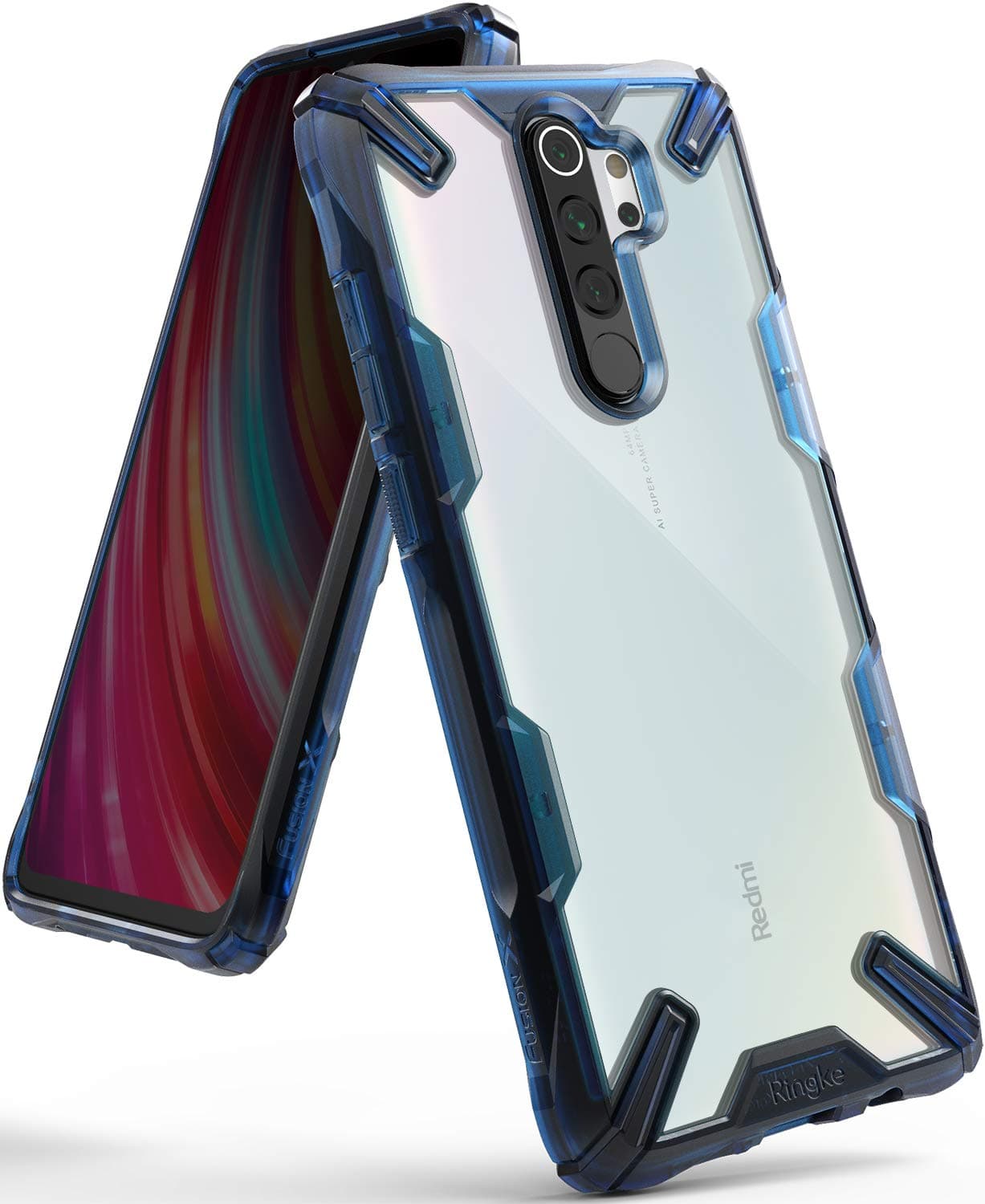 Ringke Fusion-X Compatible with Redmi Note 8 Pro Case, Clear Back Heavy Duty Shockproof TPU Rugged Bumper Phone Cover - Space Blue