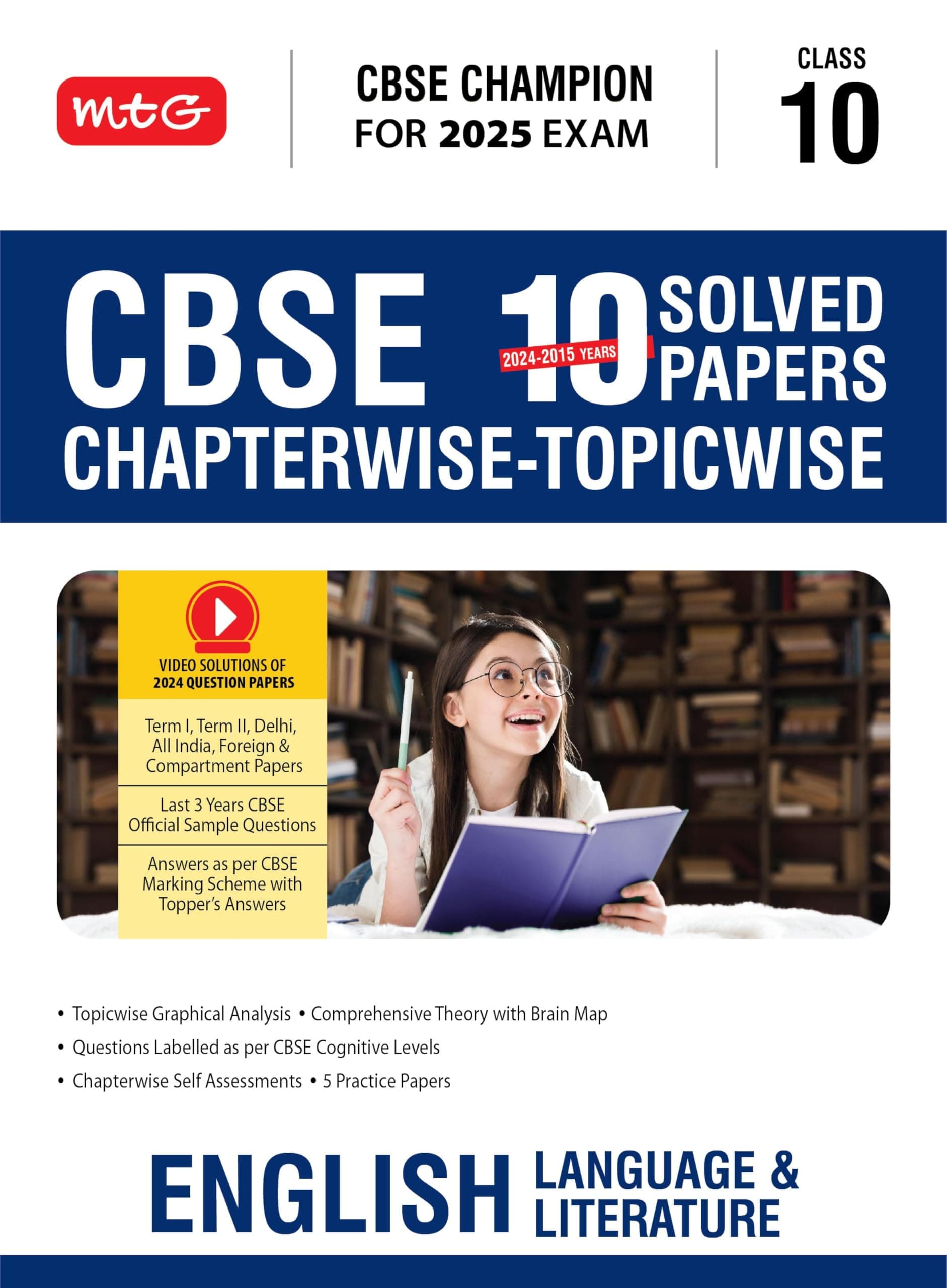 Mtg Cbse 10 Years (2024-2015) Chapterwise Topicwise Solved Papers Class 10 English Language & Literature Book - Cbse Champion For 2025 Exam Pyqs (Based On Latest Pattern)