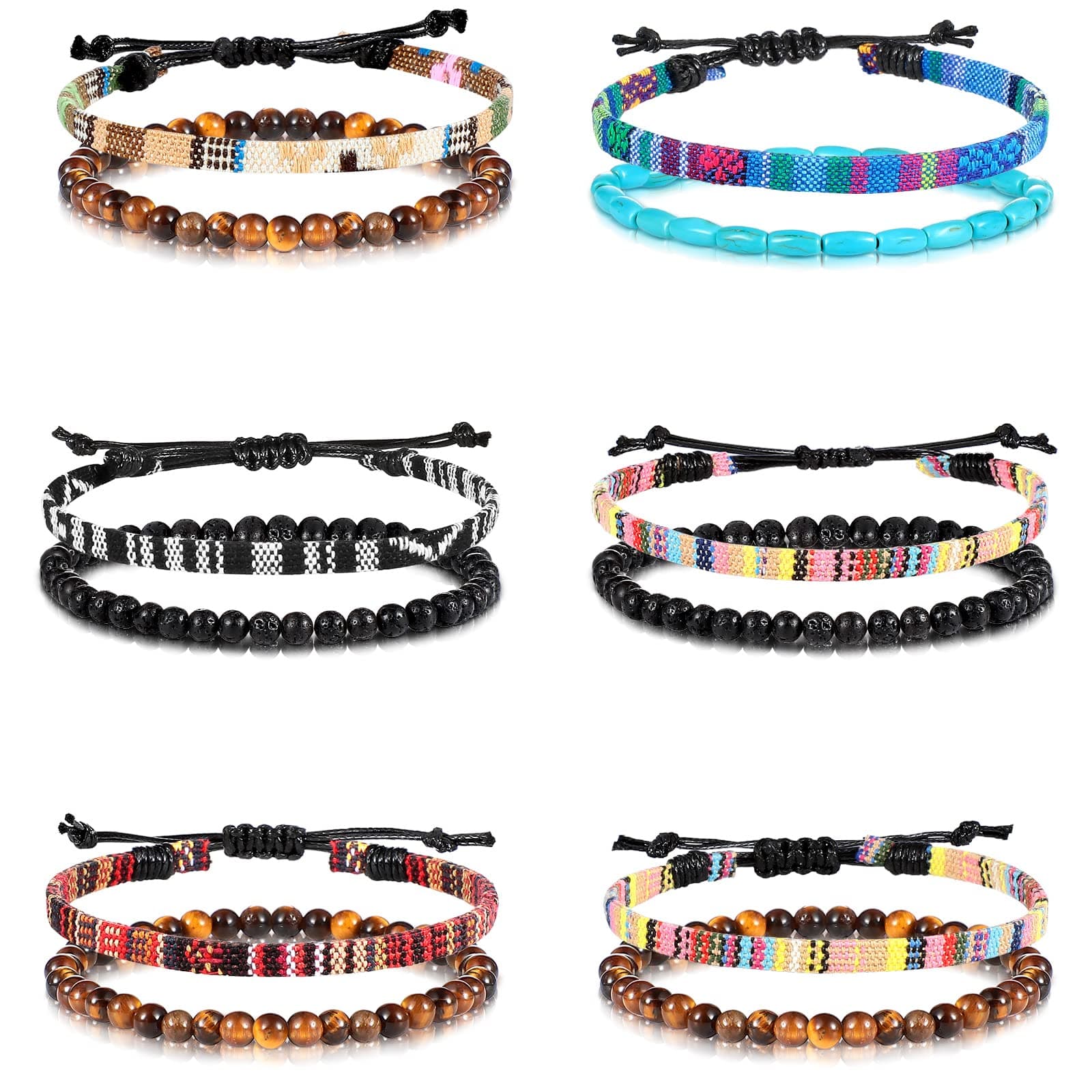 Jadive 6 Pcs Boho String Bracelets Adjustable Surfer Anklets Friendship Bracelet Summer String Rope Bangle Braided Bangle Colorful Jewelry for Women Men Birthday Gift