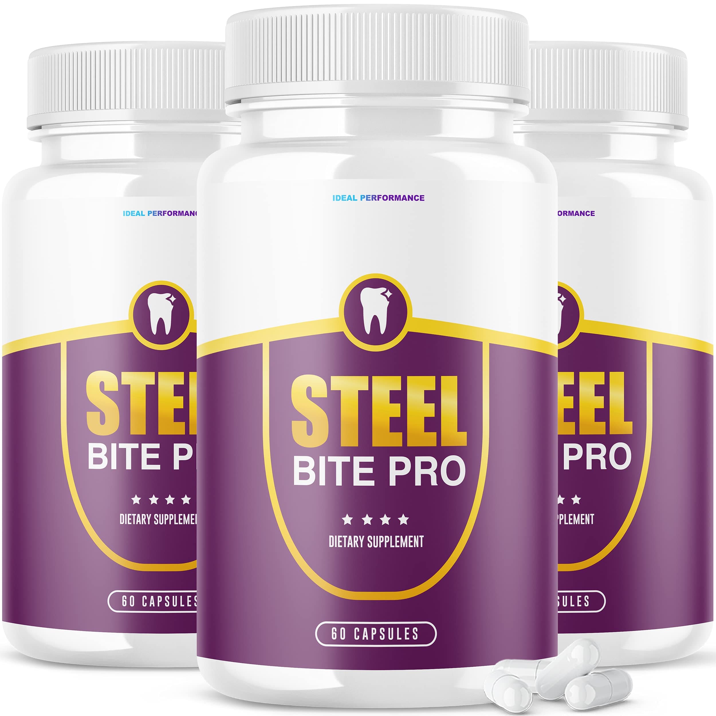 IDEAL PERFORMANCE (3 Pack) Steel Bite Pro Teeth Supplement for Teeth and Gum Repair Dental (180 Capsules)