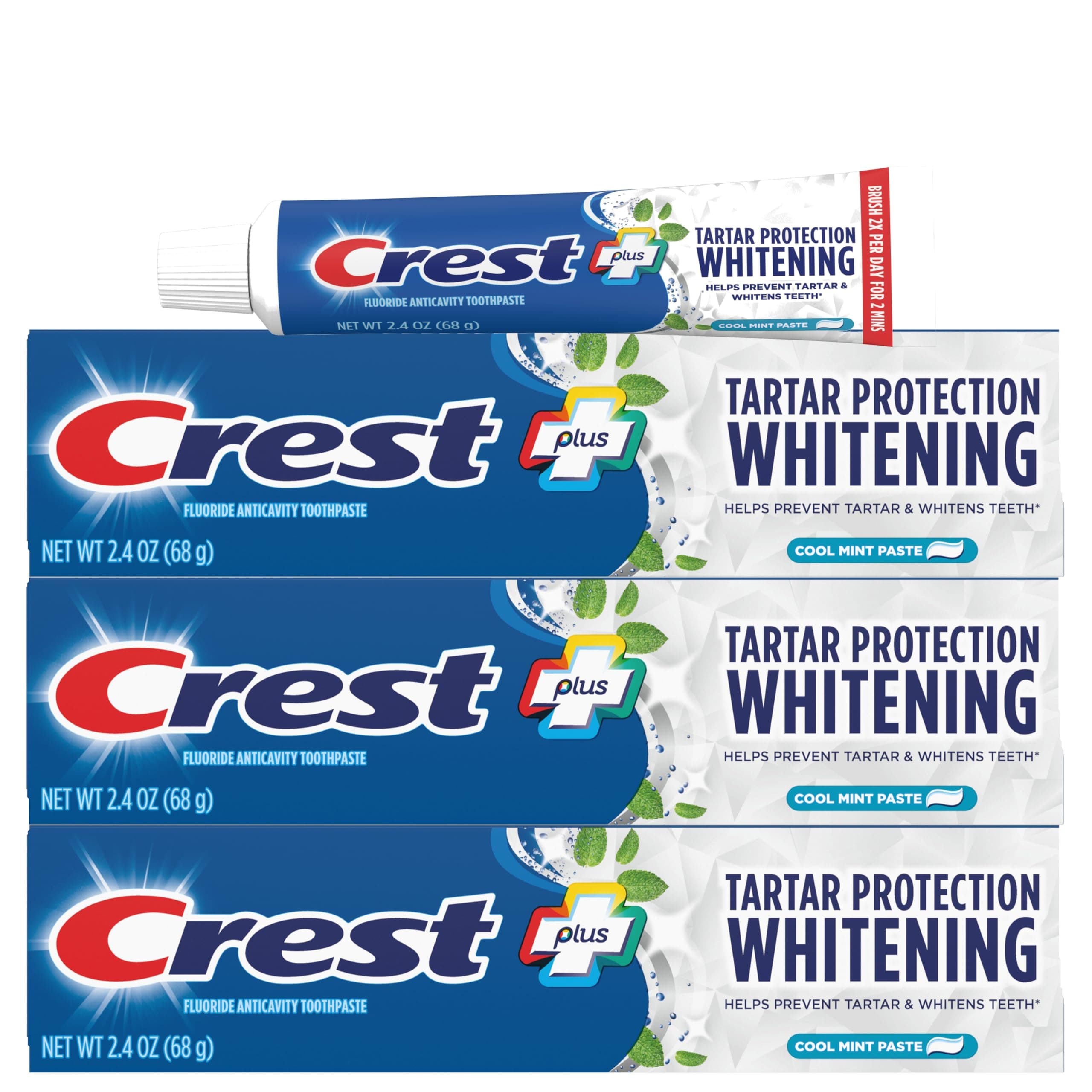 Tartar Protection & Anticavity Toothpaste with Fluoride, Regular Paste, 2.4oz (Pack of 3)