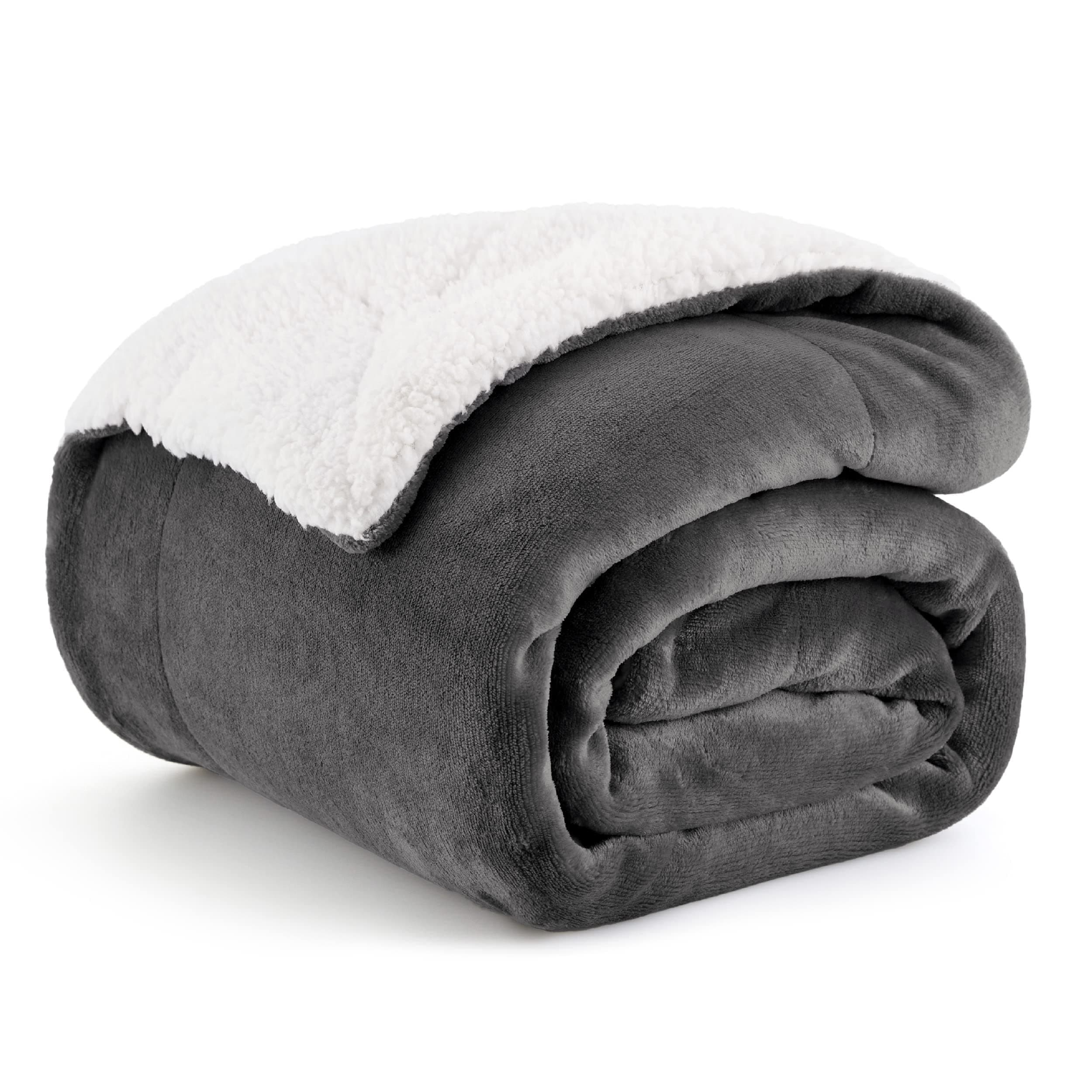 Bedsure Sherpa Fleece Throw Blanket - Fluffy Microfiber Solid Blankets for Bed and Couch Throw/Single Size, Dark Grey, 130x150cm