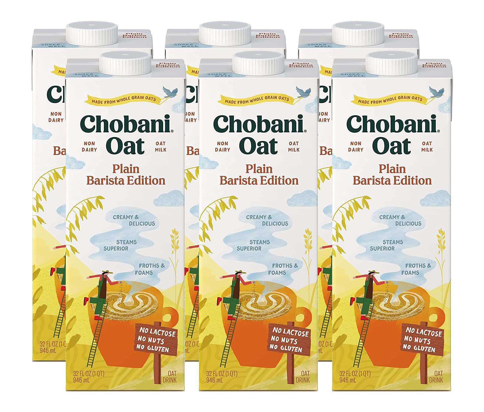Oat Milk, Plain Oat Barista Edition, Shelf Stable Non Dairy Milk, Creamer, Vegan Friendly, Gluten-Free, 32 FL OZ (Pack-6)