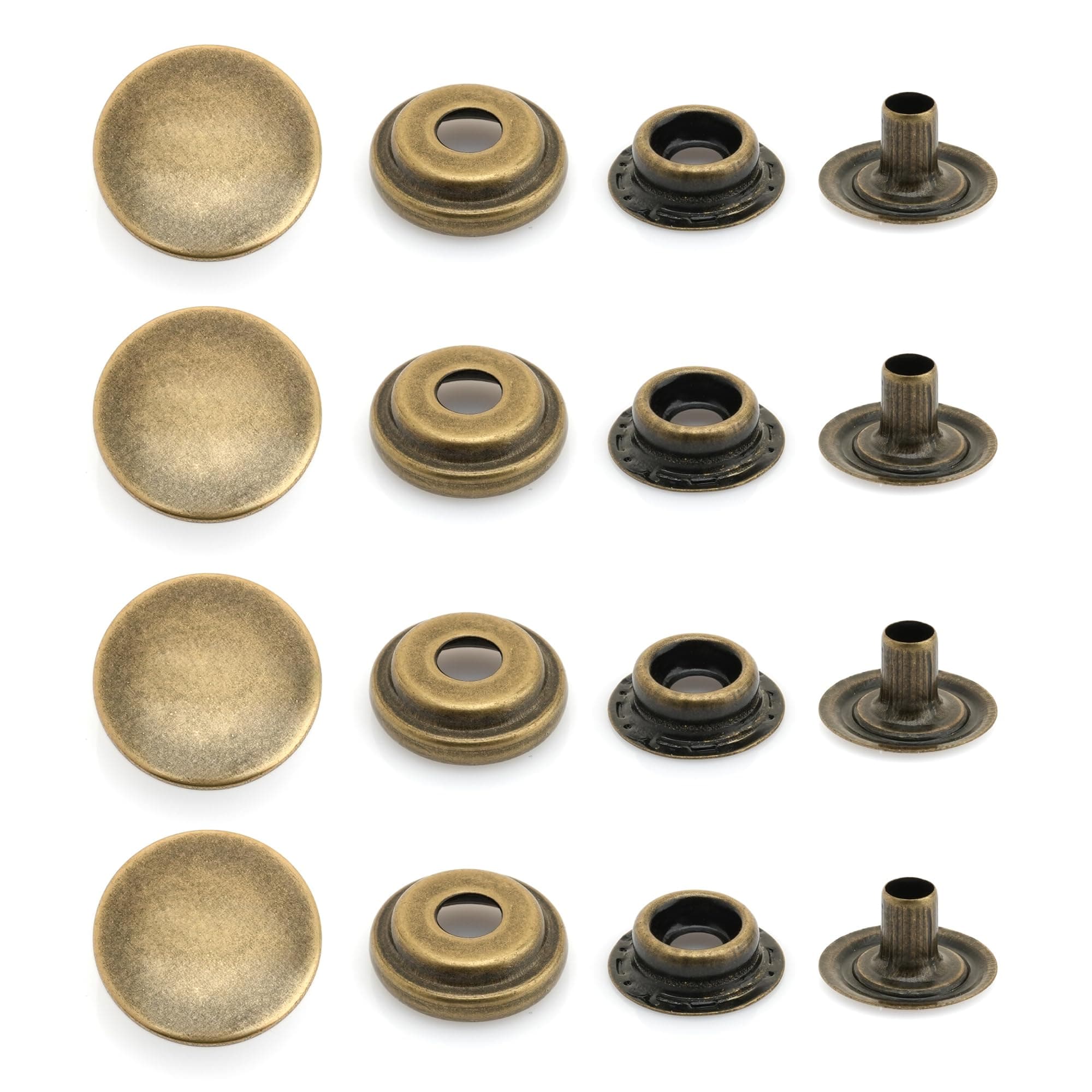 CRAFTMEMORE 50 Sets Antique Brass Snap Fasteners Ring-Socket Press Studs for Jacket Bag Canvas Closures #201 VT47 (15mm (0.59"))