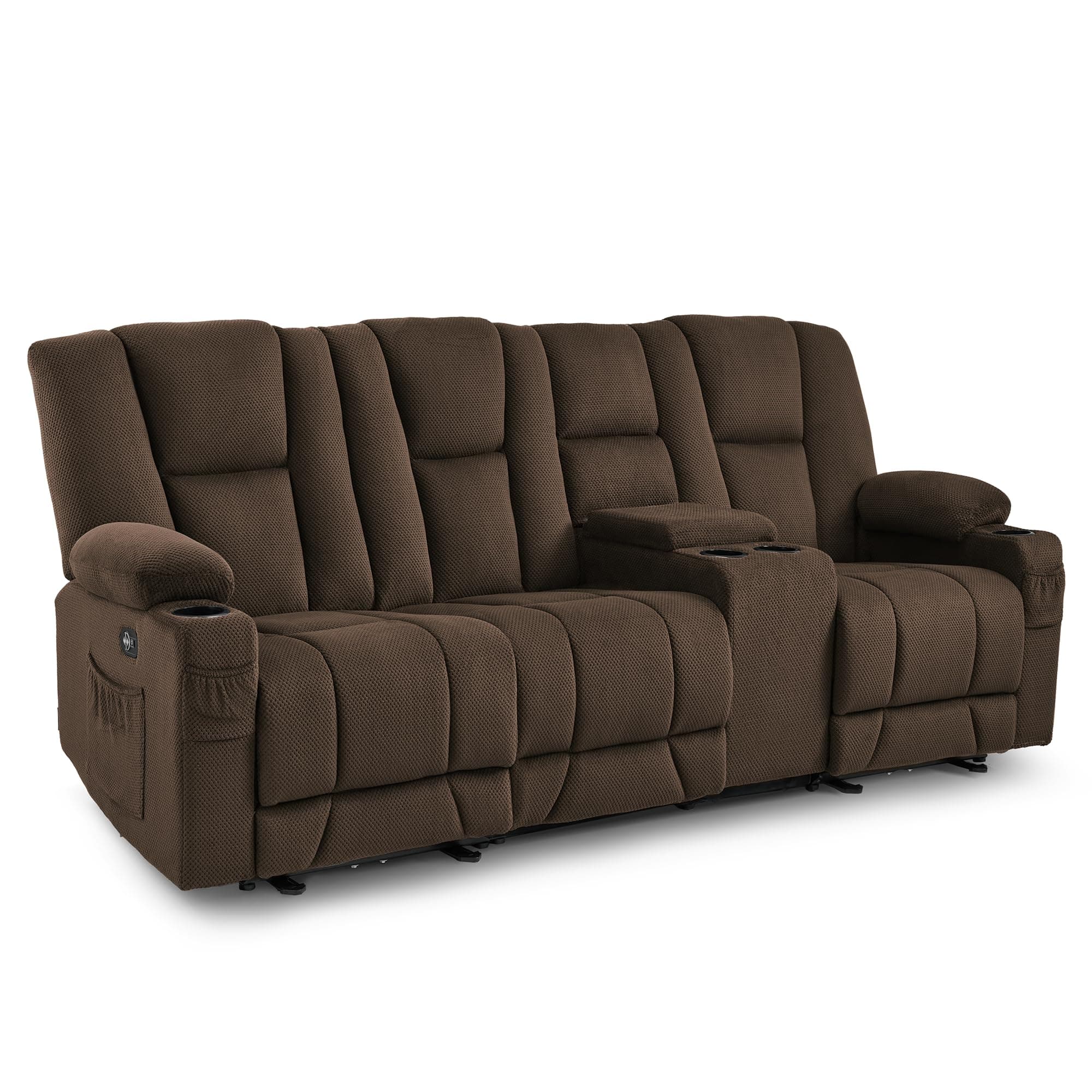 MCombo Zero Gravity 3 Seater Power Reclining Sofa with Console, Heat and Vibration Massage, Recliner Couch for Living Room, Fabric 6035SET (Brown, 3 Seater with Console)