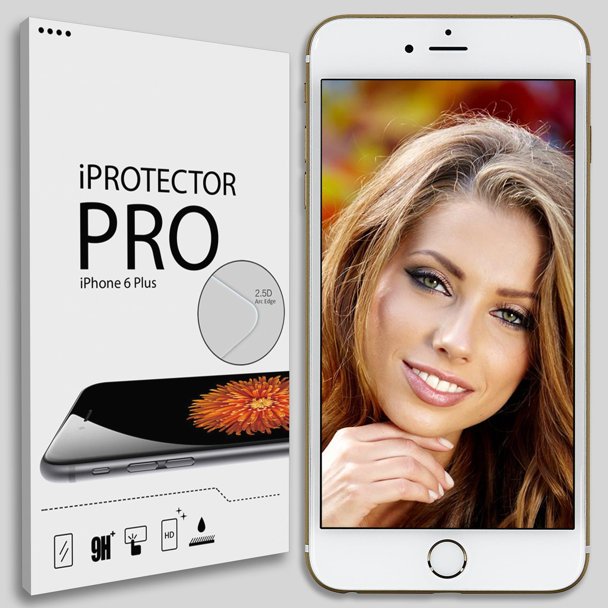 iProtector PRO - iPhone 6 Plus Screen Protector - Ultra Clear 5.5 Inch Full HD Ballistic Tempered Glass - 9h 0.33 mm - 2.5d Perfect Arc Curved Edge - Scratch & Water Proof - Easy to Install - 1 Pack