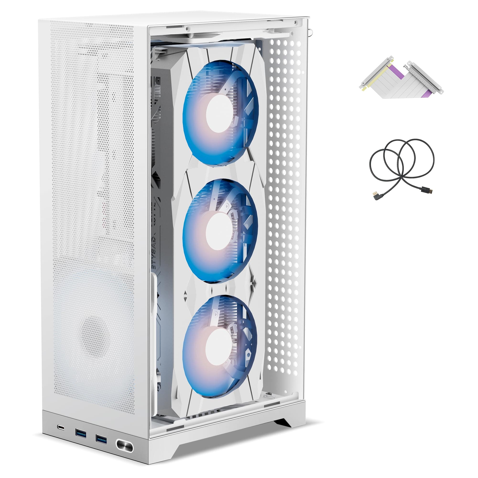 L300 Mesh Mini ITX Handled PC Case, 8.5L Simple Compact Desktop Chassis with Dual Reverse PCIe 3.0 Riser Cable & DP 1.4 Cable, SFX/SFX-L PSU, H120mm Cooler, White