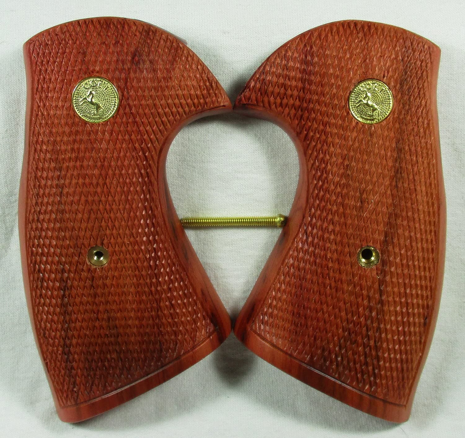 Wood Checkered Grips for Colt Python Revolver Square Butt, New