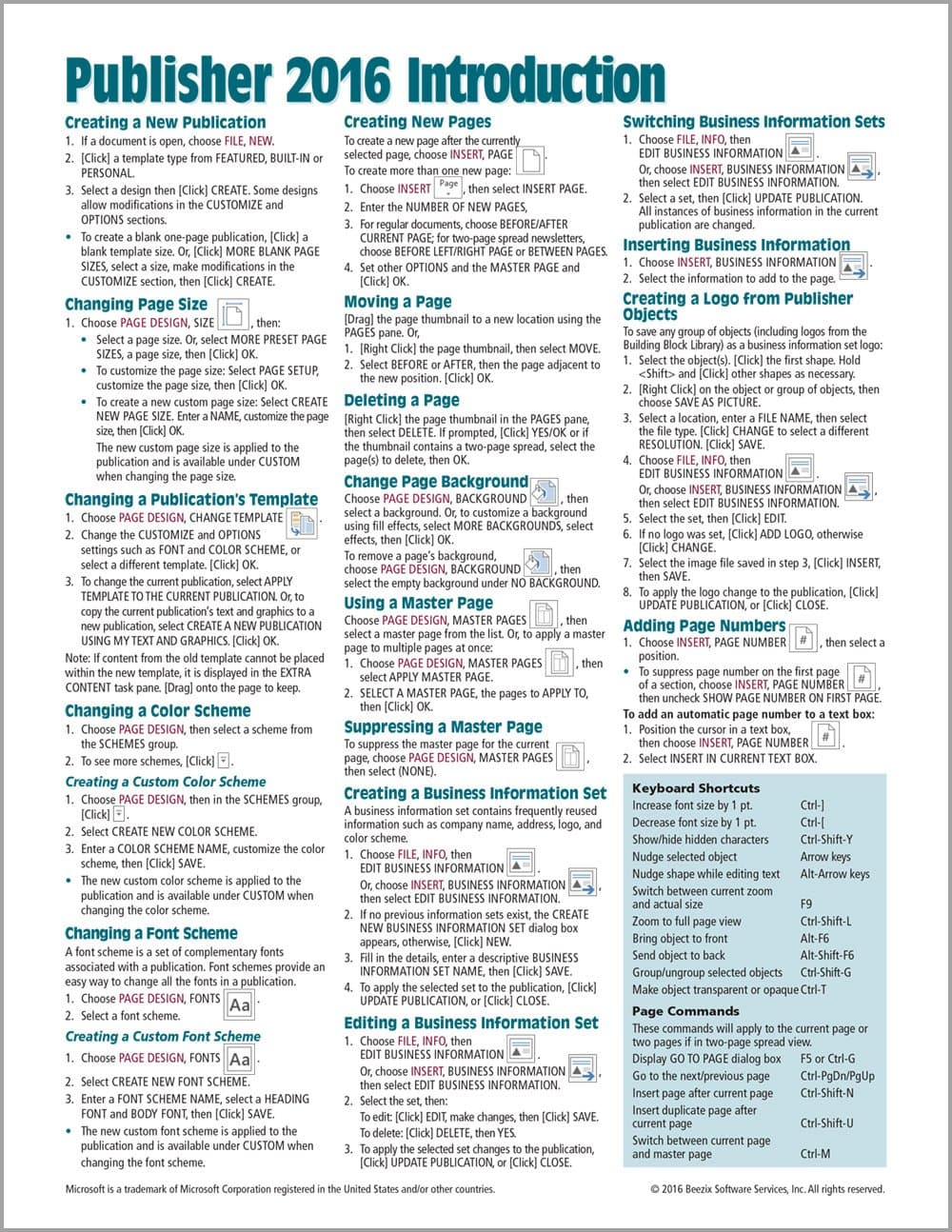 Microsoft Publisher 2016 Quick Reference Guide Introduction - Windows Version (Cheat Sheet of Instructions, Tips & Shortcuts - Laminated Card) Pamphlet – July 5, 2016