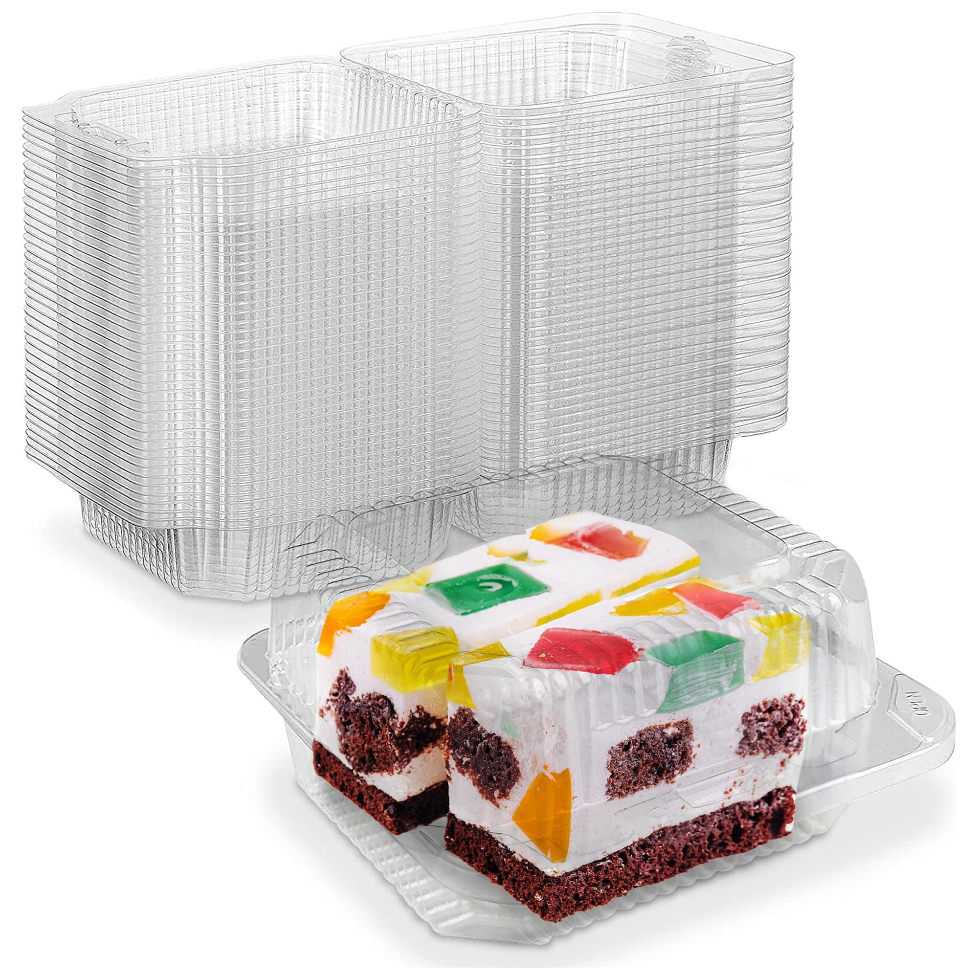 Clear Cake Slice Container 5" x 5" x 2.75" - To go Square Plastic Container (Pack of 40) - Made in the USA