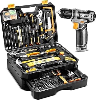 Tool Kit Box Drill Set:DEKOPRO Home Mechanic Toolbox with 12V Power Cordless Drill Hand Repair Tools Sets Combo Kits Storage Organizer Drawer Case for Men