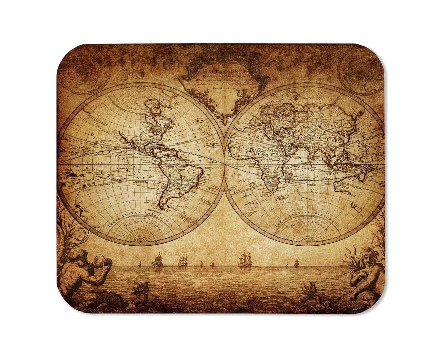 Yeuss Vintage Map Mouse mat pad Rectangular Non-Slip Mousepad, Vintage Map Of The World 1733 Gaming Mouse mat pads, Brown,200mm x 240mm