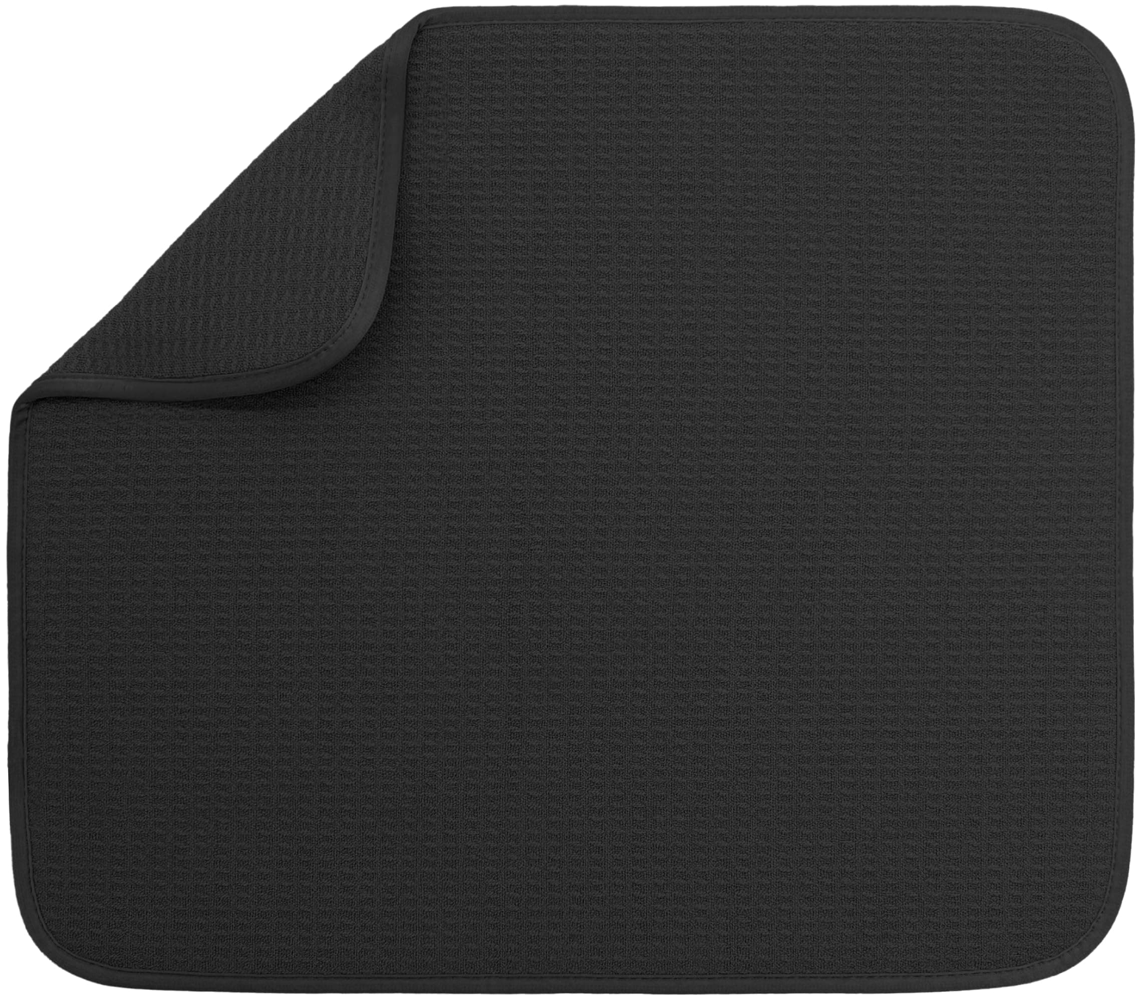 Dish Drying Mat, 16” x 18”, Absorbent Microfiber Kitchen Counter Mat, Dish Drying Pad for Dishes, Utensils, Pots and Pans, Large, Black