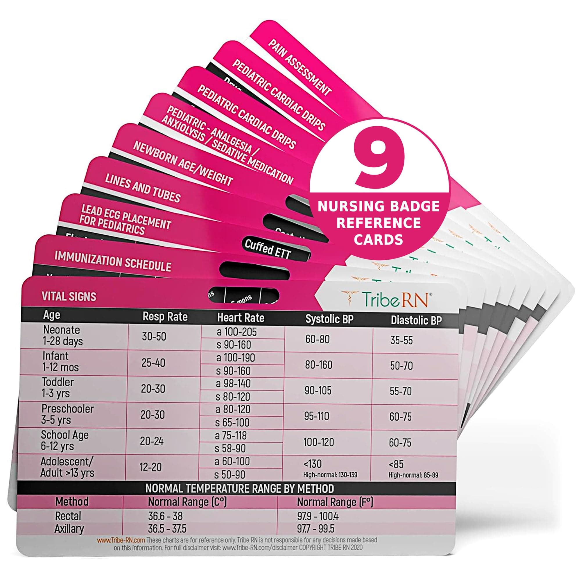 Pediatrics Nursing Badge Reference Cards - BadgeGuru Set 9 Peds Specific Nursing Flash Cards Including Pediatric Vital Signs
