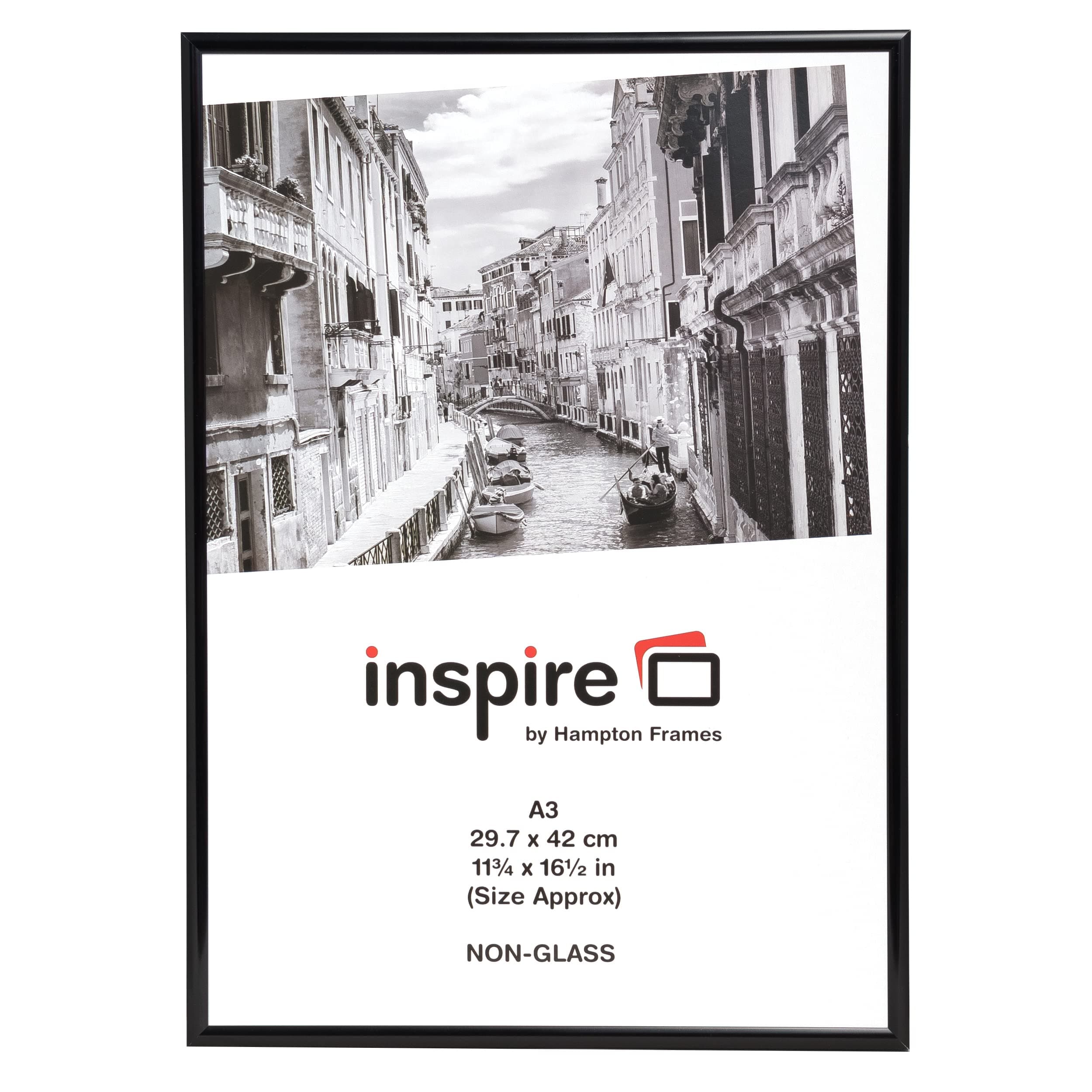 Hampton Frames | Poster Frame A3, Black, 42x30cm, Rectangular, Acrylic Front, Lightweight Plastic | Wall Mount, Landscape or Portrait, For Photos, Certificates, Posters
