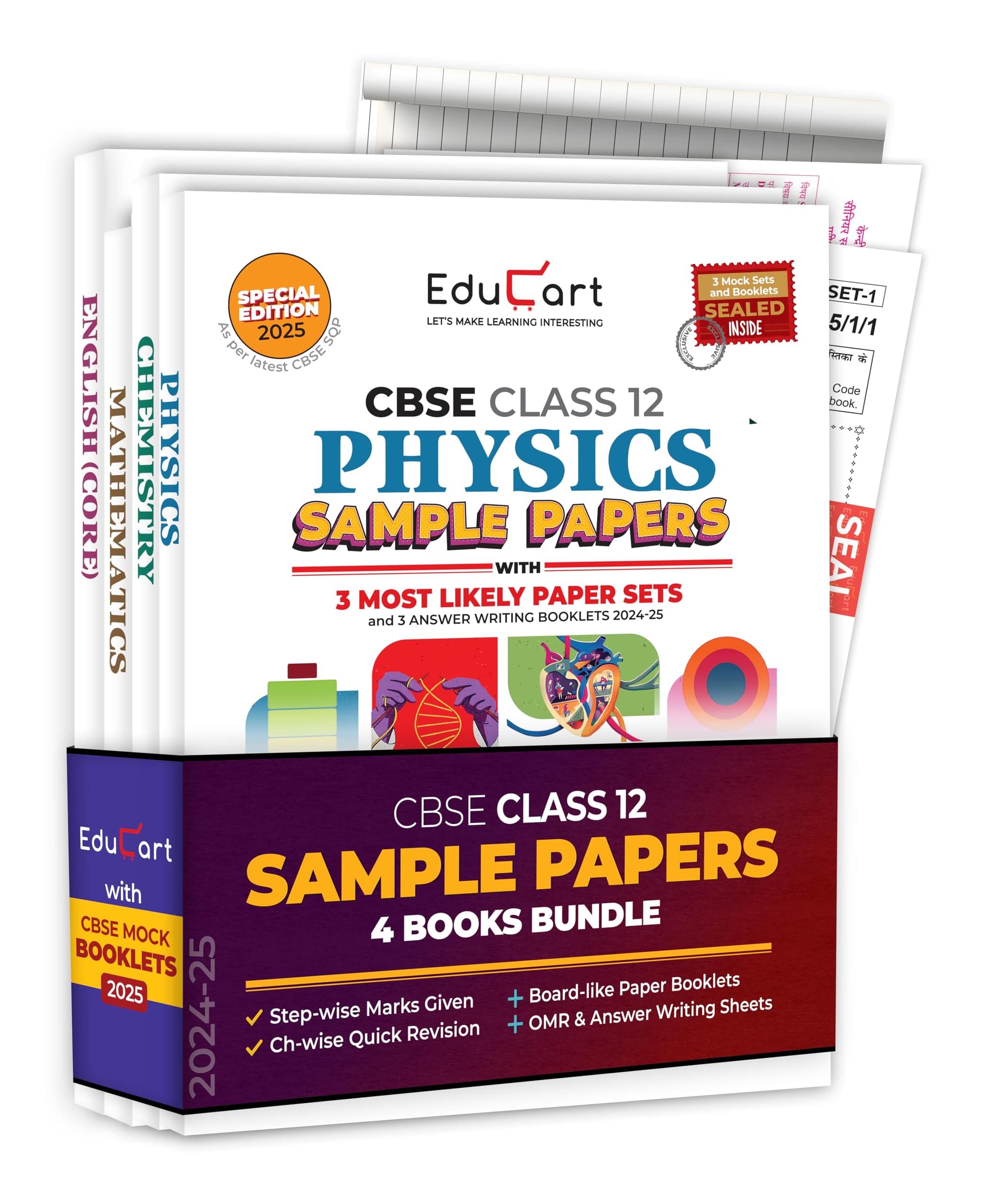 Educart CBSE Sample Question Papers Class 12 Physics, Chemistry, Mathematics, & English (Set of 4 Books) For 2025 Exam Product Bundle β 8 September 2024