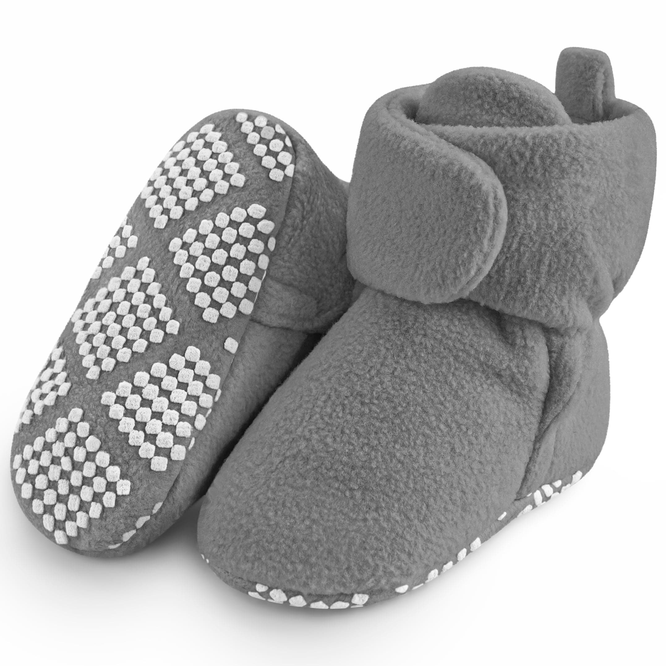 Fleece Baby Booties, Warm Cozy Baby Slippers, Stay On Sock Shoes, Easy to Put on, Unisex Baby Gifts, Soft Non-Slip Adjustable Newborn Boots for Boys and Girls