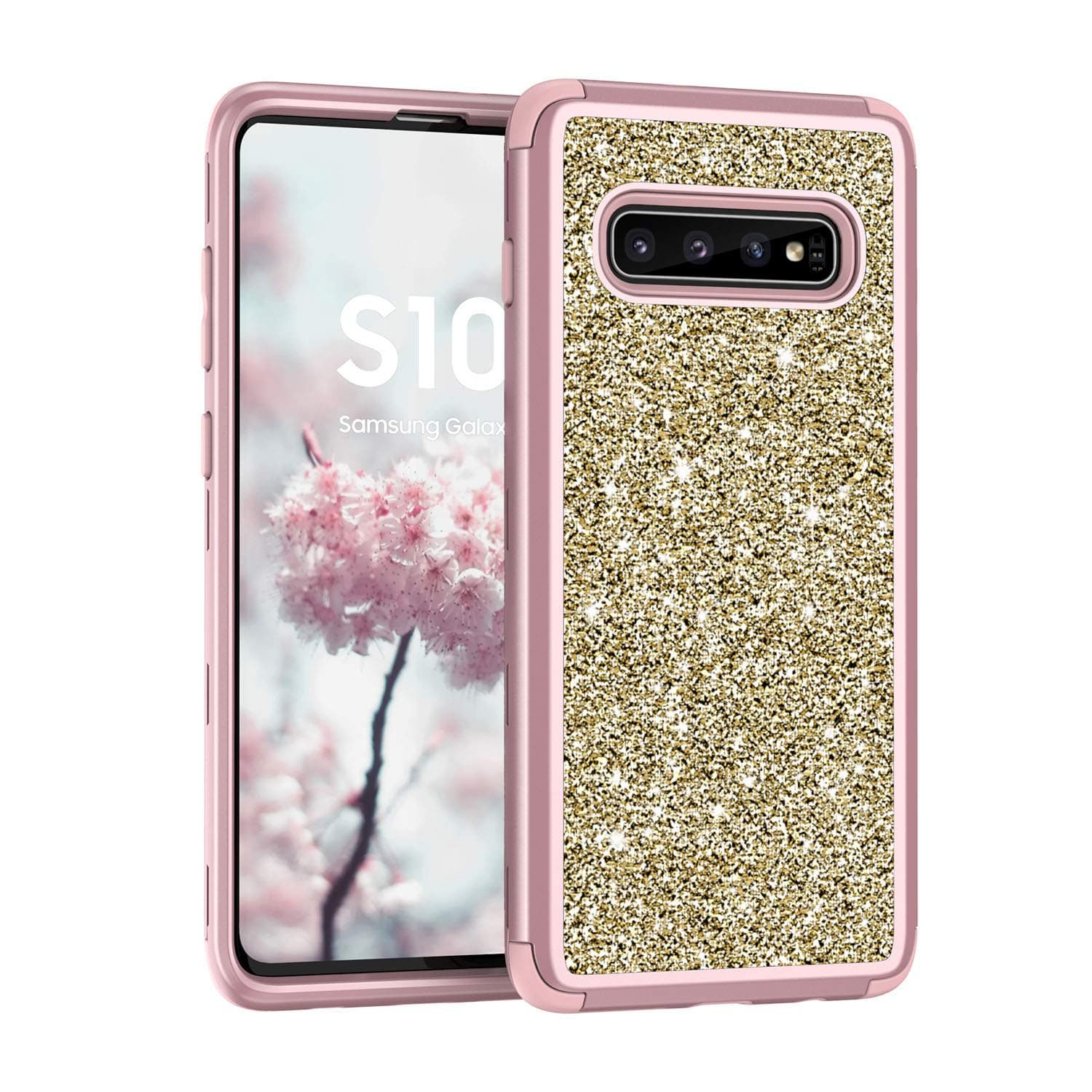 Galaxy S10 Plus Case, UZER Three Layer Shockproof Luxury Glitter Sparkle Bling Diamond Hard PC Soft Silicone Combo Hybrid Impact Defender Full-Body Protective Case for Samsung Galaxy S10 Plus 6.4"