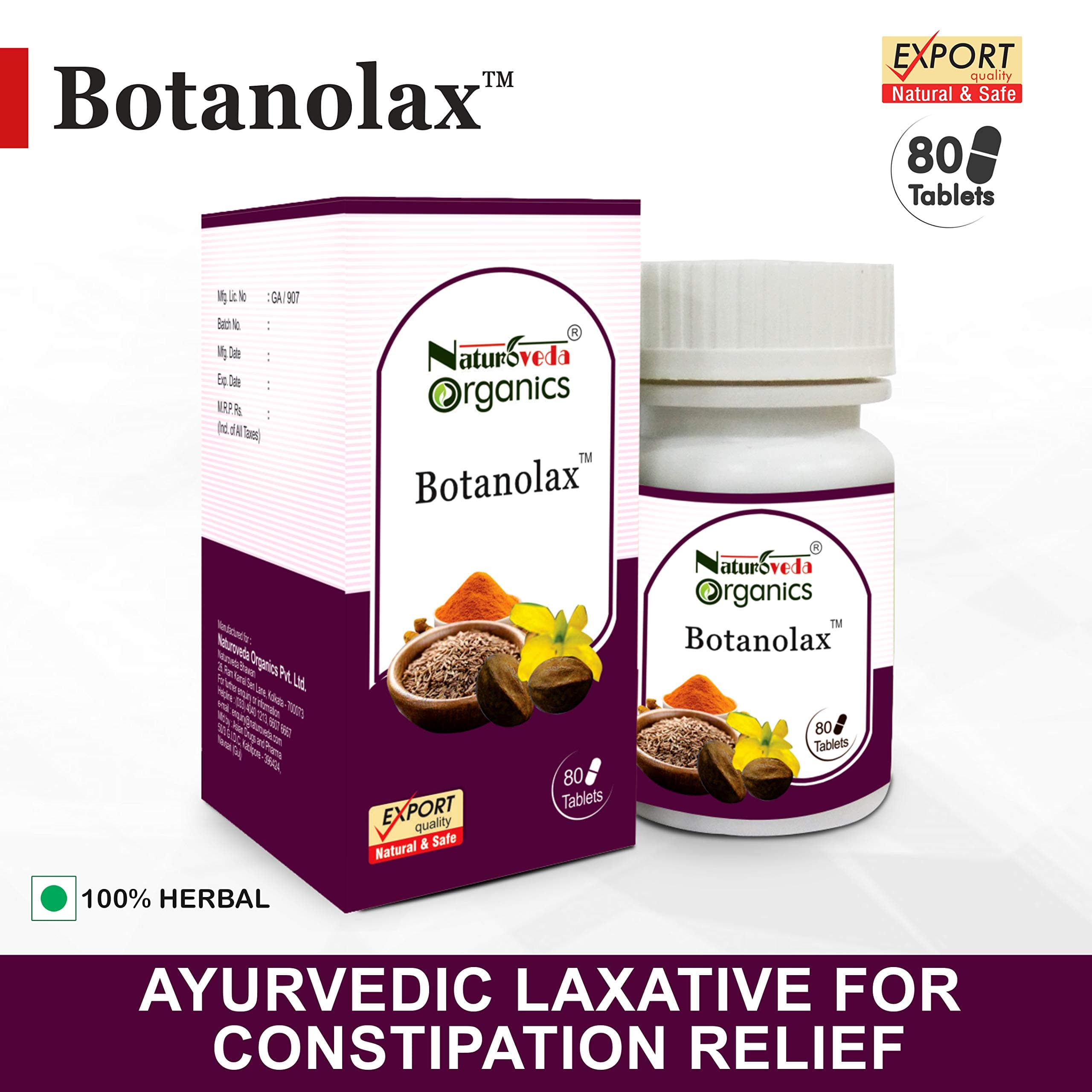 Botanolax for Constipation Relief and Smooth Bowel Function | Ayurvedic All-Natural Laxative for Easy Bowel Movements & Gastric Wellness | Natural, Vegetarian, Herbal (80 Tablets)