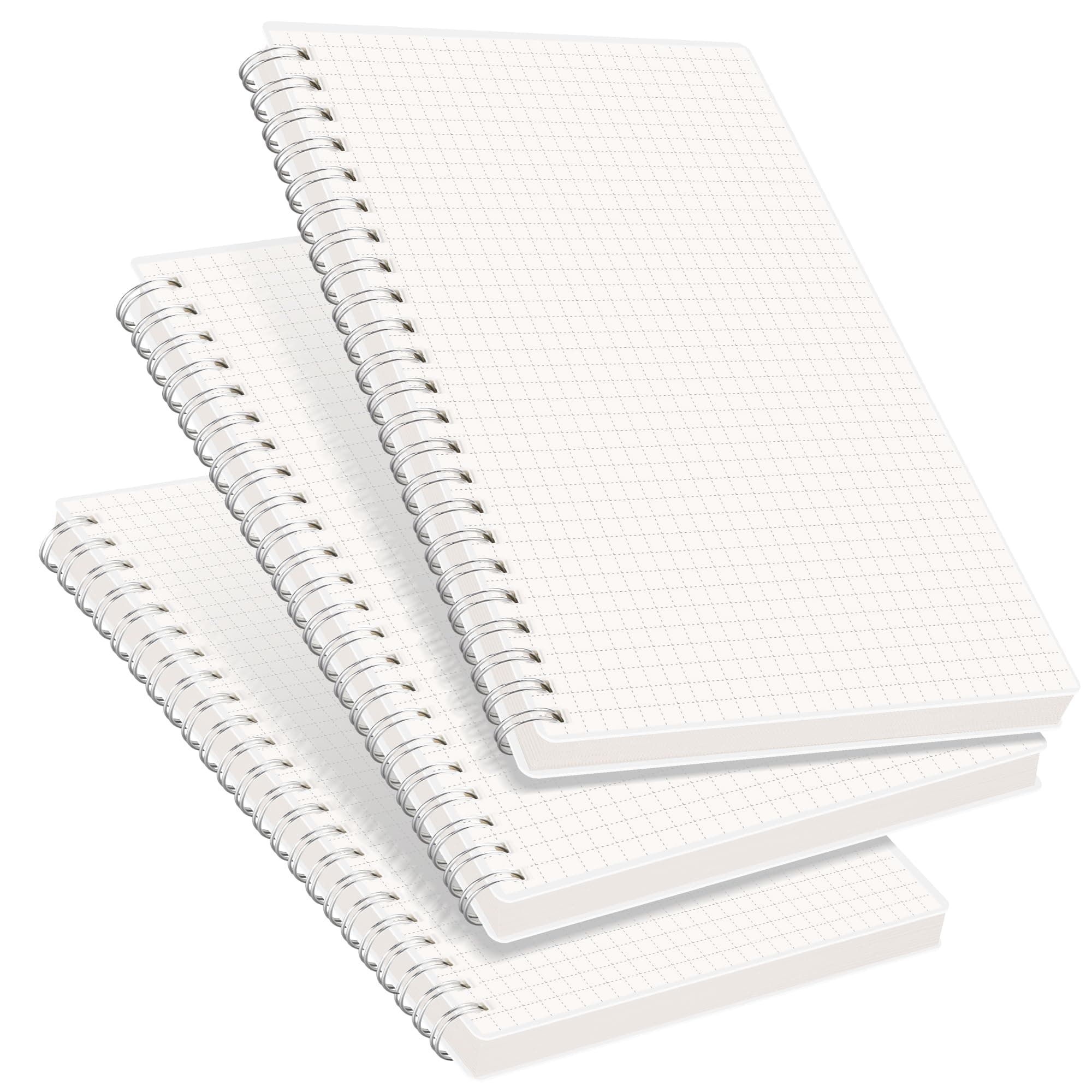 RETTACY 3 Pack Squared Spiral Notebook A5 Graph Grid Wirebound Journal with 480 pages, 100gsm Thick Squared Paper, DIY Clear Cover, 14.5 x 21cm