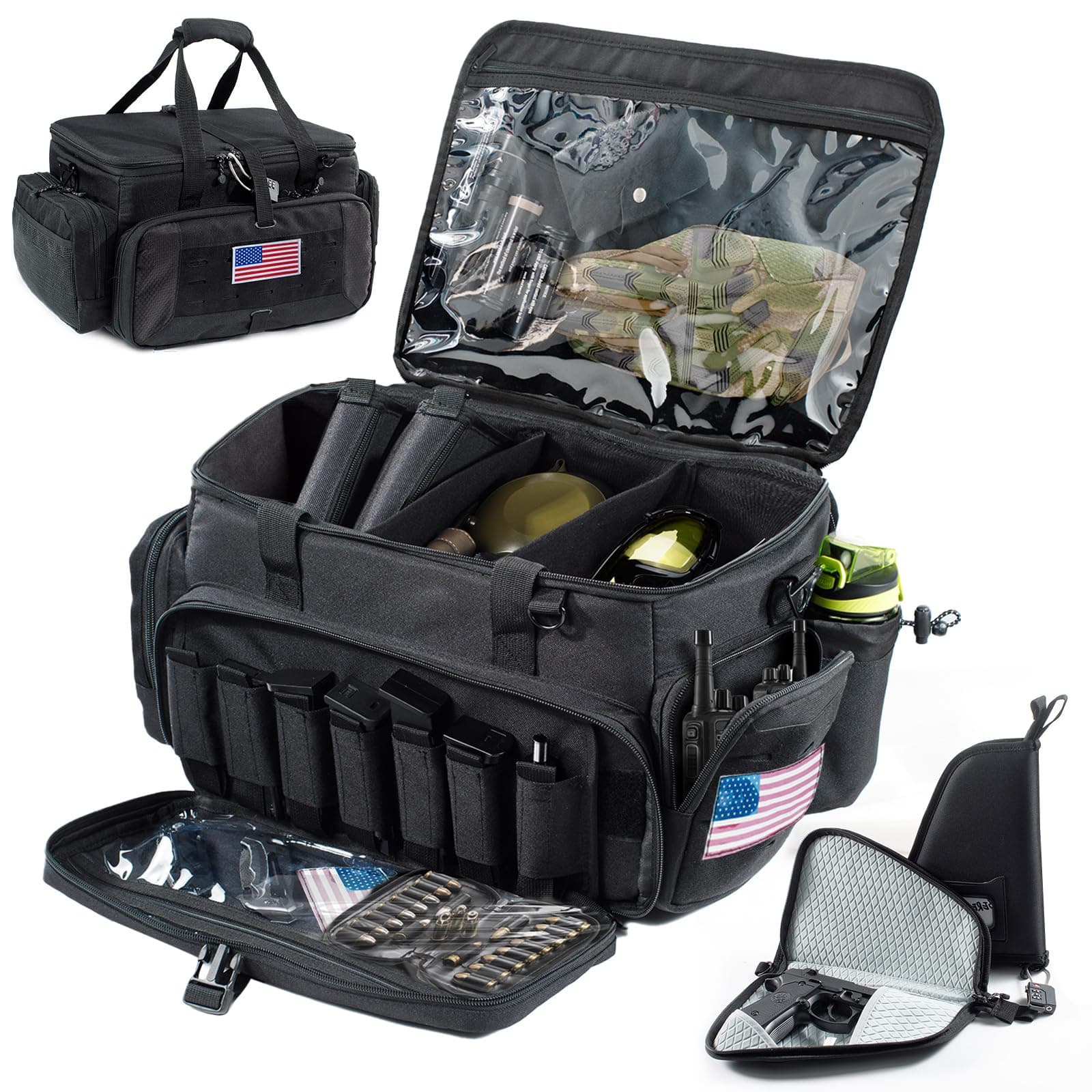 Large Pistol Range Bag Shooting - Tactical Gun Range Bag Pistol Cases, Gun Bags for Handguns, Gun Bag for Men, Carrying Duffle Bag for Gun Accessories