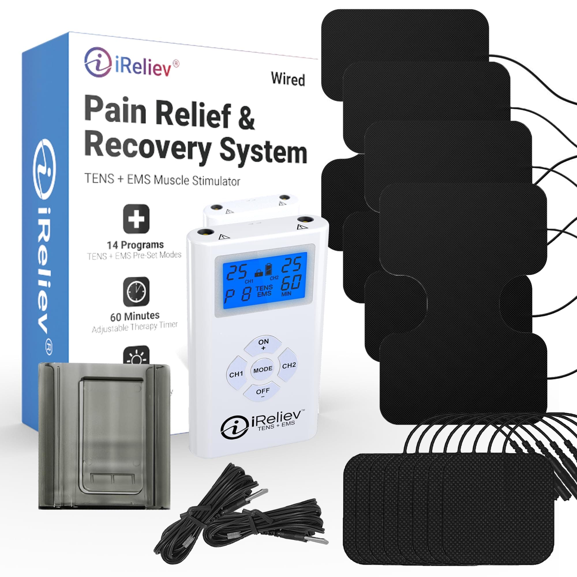TENS + EMS Combination Unit Muscle Stimulator for Pain Relief, Arthritis, Muscle Strength - Treats Tired, Sore Muscles in Your Shoulders, Back, Ab's, Legs, Knee's, More