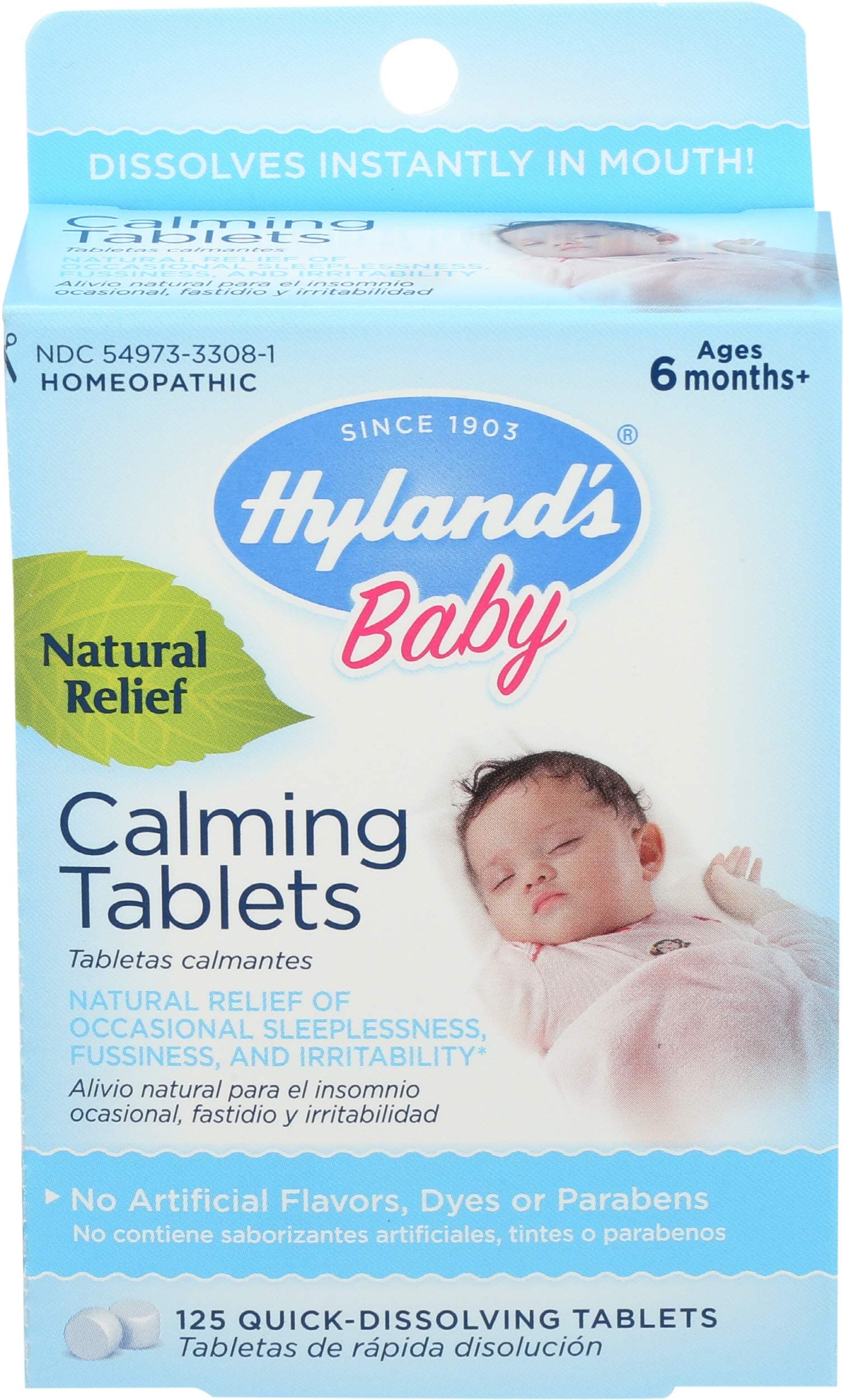 Hyland’s Baby Calming Tablets Natural Symptom Relief Fussy and Sleepless Babies, 125 Count
