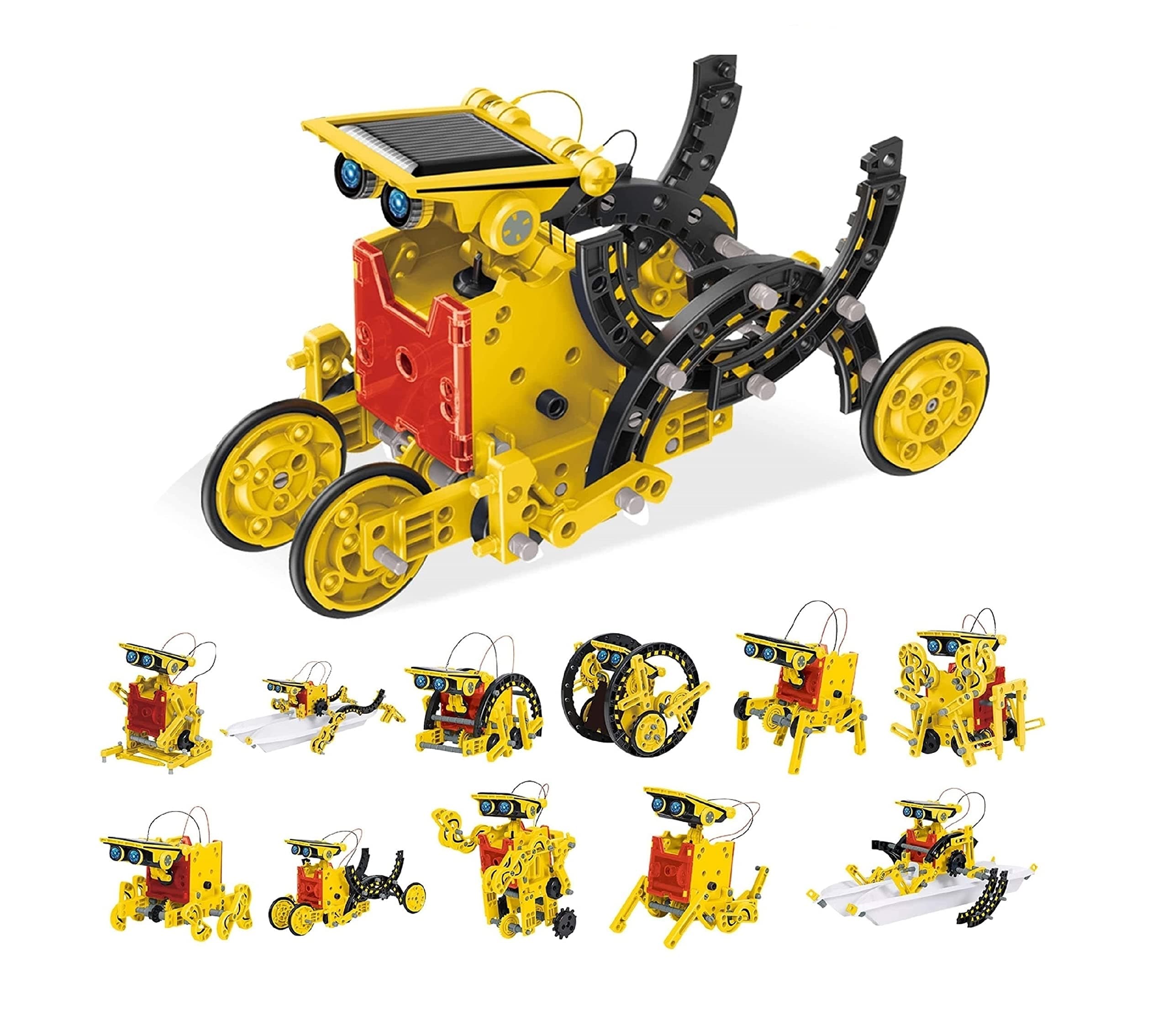STEM Kids Solar Powered Transformer Robot Educational Learning Engineering Building Toy 12-in-1 Creative Unique Transformation Renewable Energy Science Experiment DIY Kit Boy Girl Age 8+