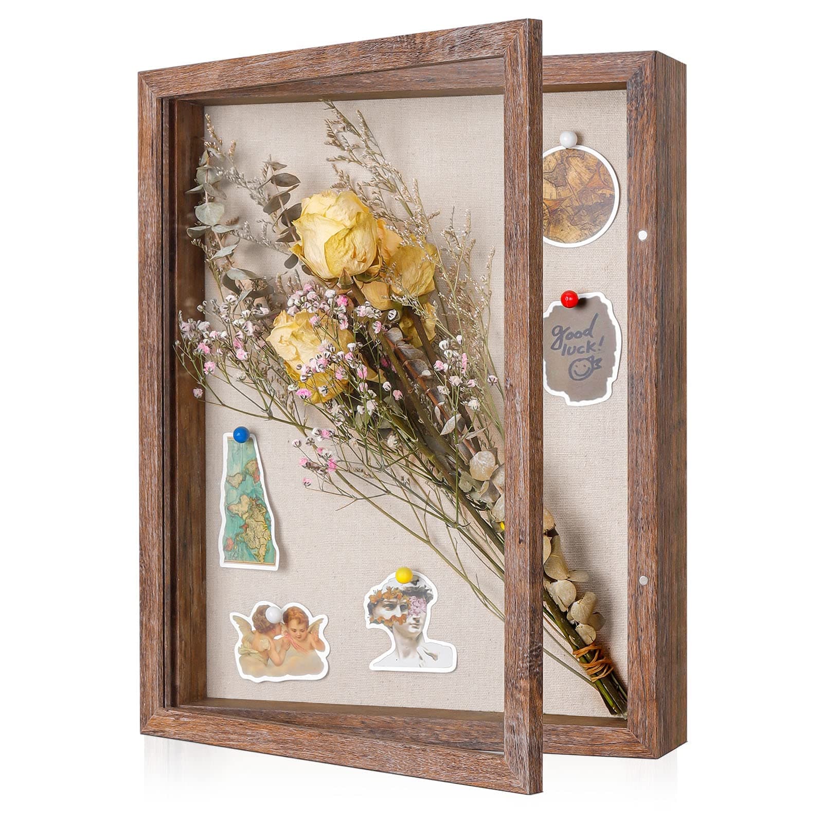 Califortree 11x14 Shadow Box Frame with Soft Linen Back - Sturdy Memory Display Case of Flower, Pictures, Medals and More, Rustic Brown