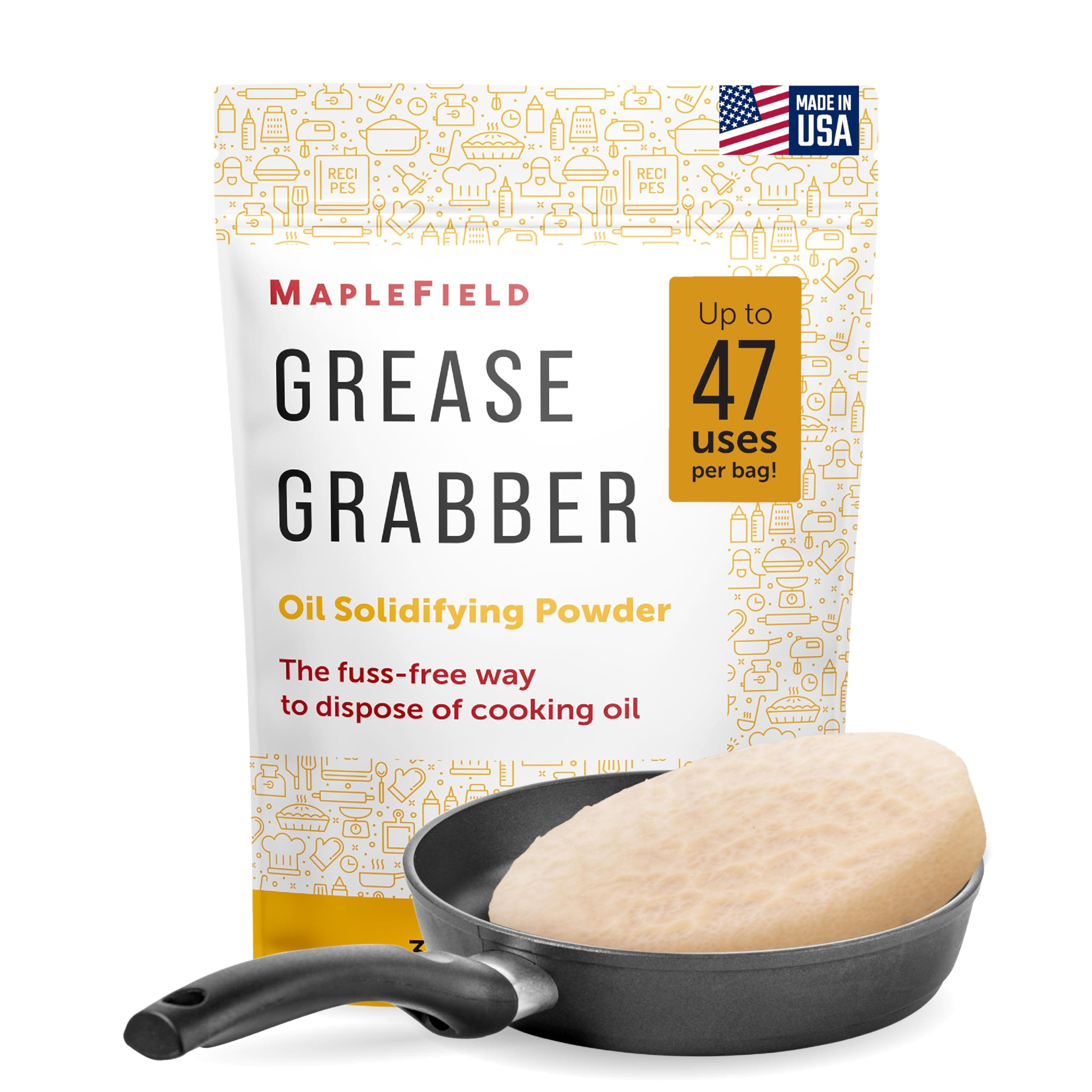 Maplefield Oil Solidifying Powder - Fast Solidification & Grease Solidifier Powder - Quick Pan Cleanup & Fry Oil Hardener - Plant-Based Formula & Bacon Grease Solidifier - 32 Ounce, Pack of 1
