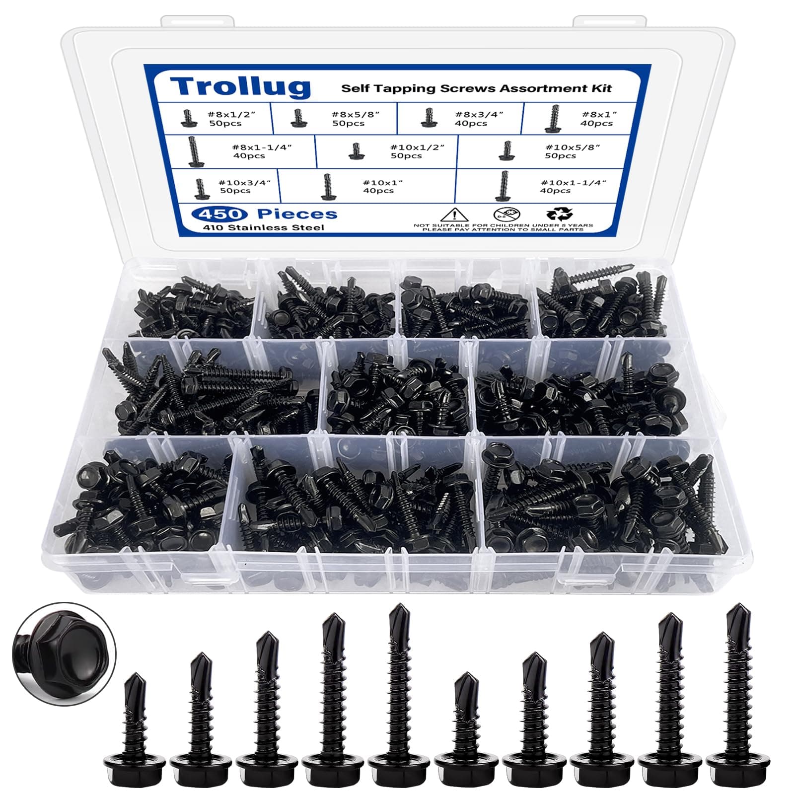 450PCS Hex Head Self Tapping Screws