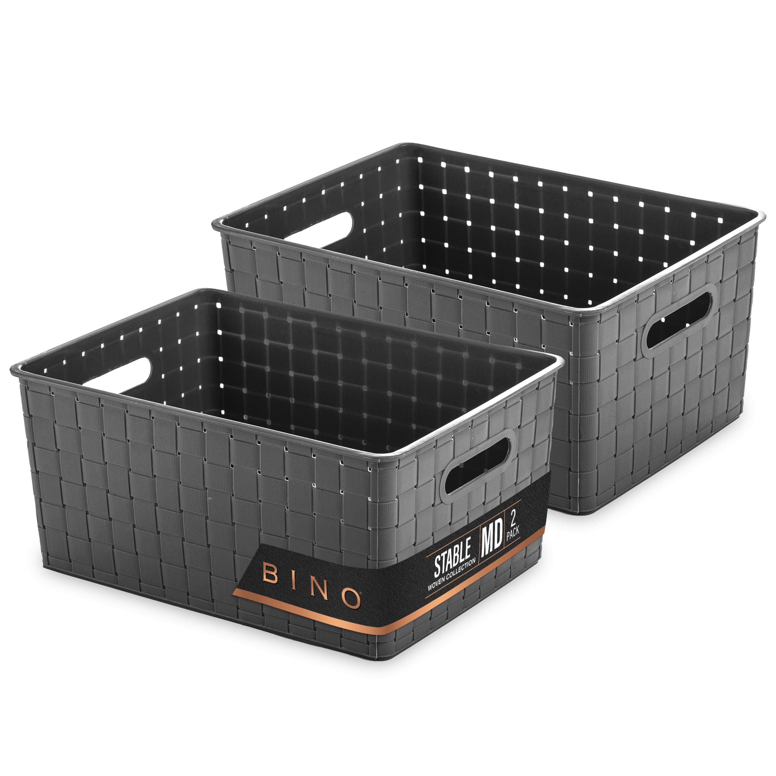 BINO | Plastic Storage Baskets Medium - Grey | THE STABLE COLLECTION | Multi-Use Storage | Rectangular Cabinet Organizer | Baskets For Organizing with Handles | Home Office Organization and Storage
