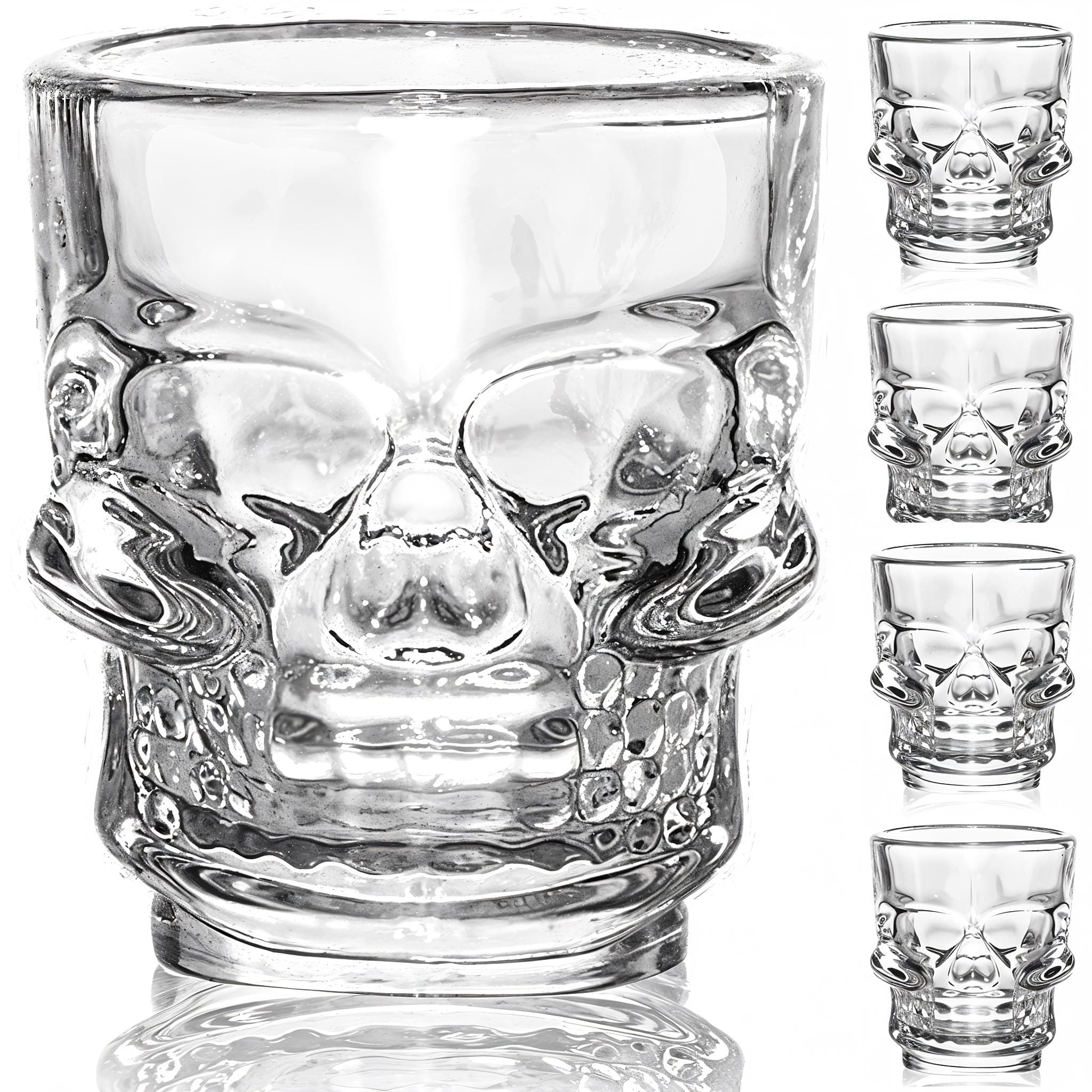 FLOW Barware Shot Glasses | 4X Skull Shaped Tequila Shot Glass, Gothic Design Party Shots Glasses | Cool 50ml Tequila Shooter Glass | Skull Gifts