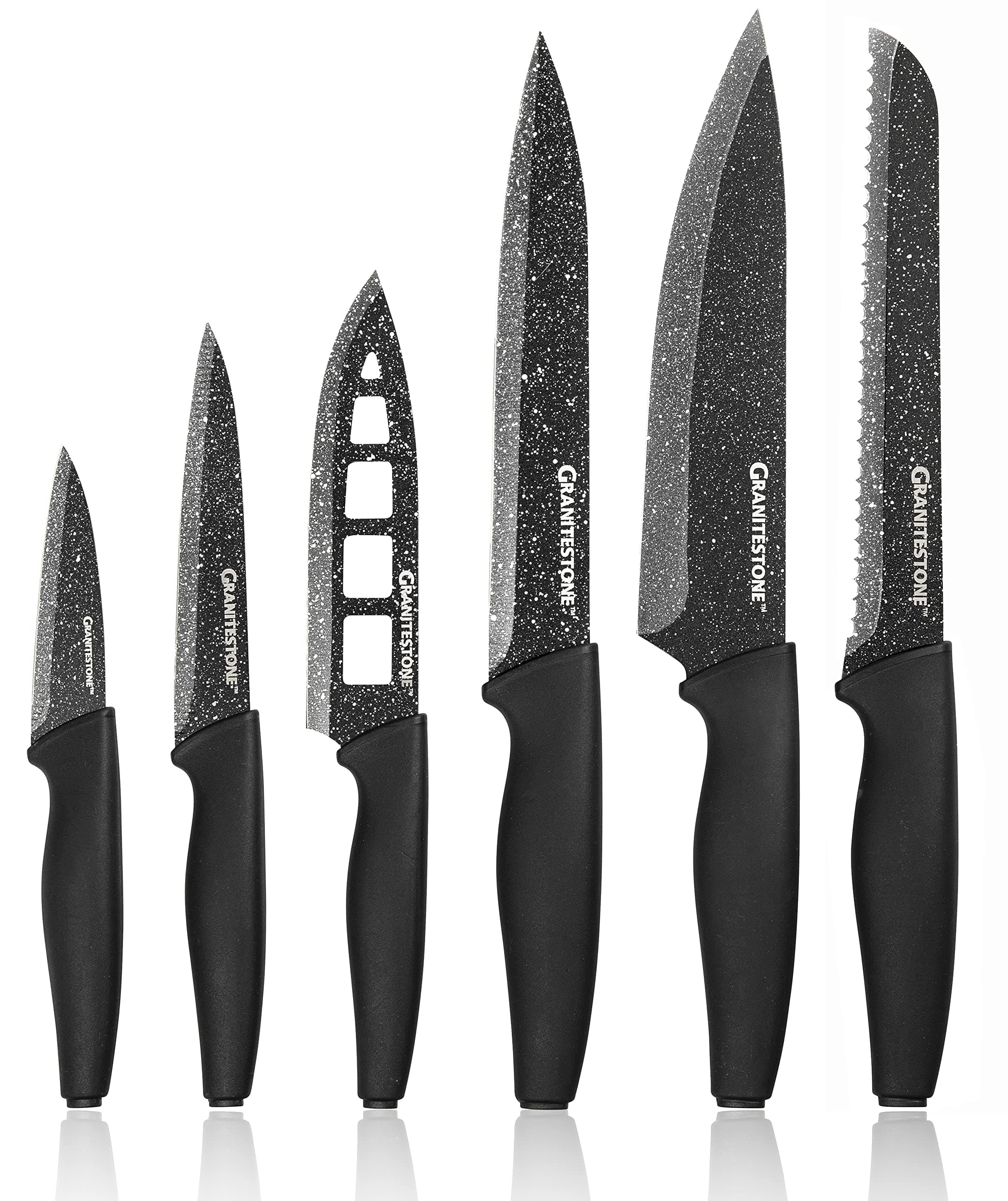Granitestone Nutriblade Knife Set , High Grade Razor Sharp Blades Kitchen Knife Set, Toughened Stainless Steel with Nonstick Mineral Coated Surface, Rubberized Ergonomic Grip, Dishwasher Safe