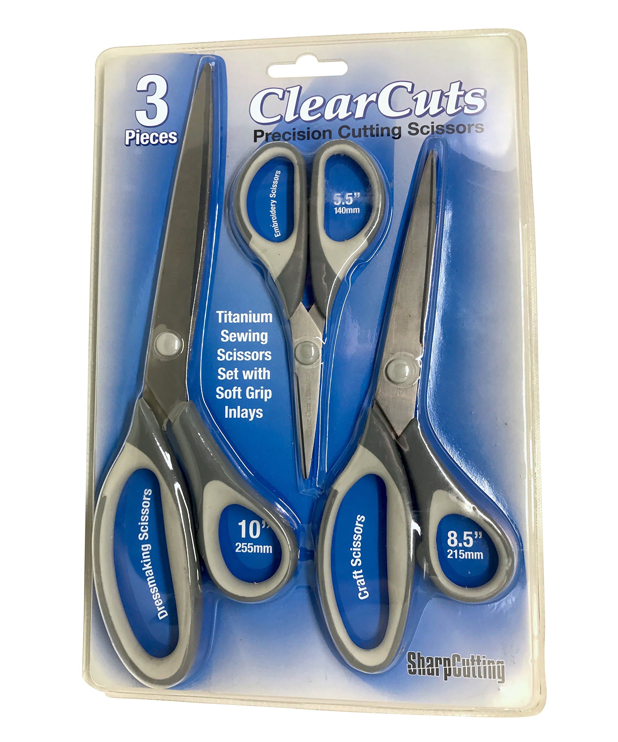 Clear Cuts Best Titanium Scissors - 3 Shears in One Pack - Precision Cutting Blades for Sewing - Office Scissors - Gift Art and Craft Set - Sharp Scissors That Wont Break - Craft Siccors