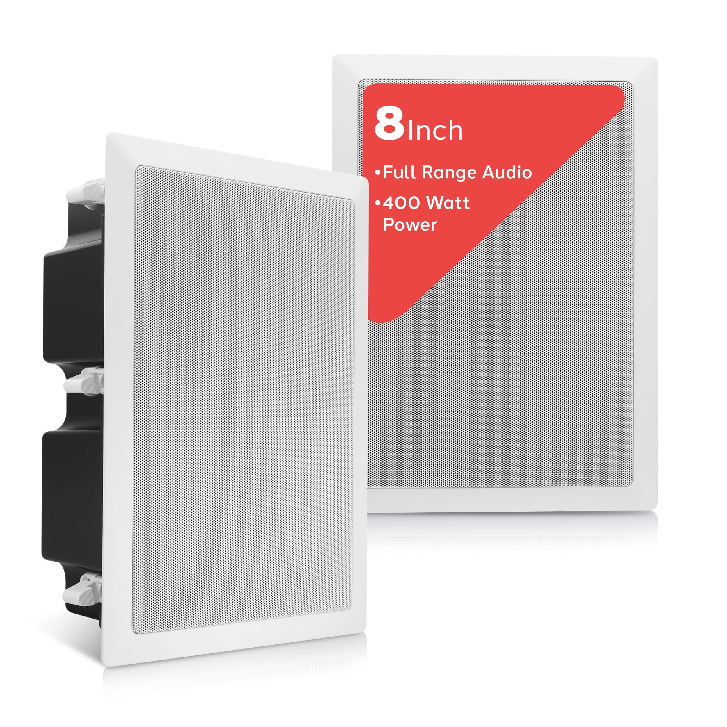 Pyle Ceiling Wall Mount Enclosed Speaker - 400 Watt Stereo In-wall / In-ceiling 8" Enclosed Full Range Deep Bass Speaker System - 50Hz-20kHz Frequency Response, 4-8 Ohm, Flush Mount - PDIW87 White