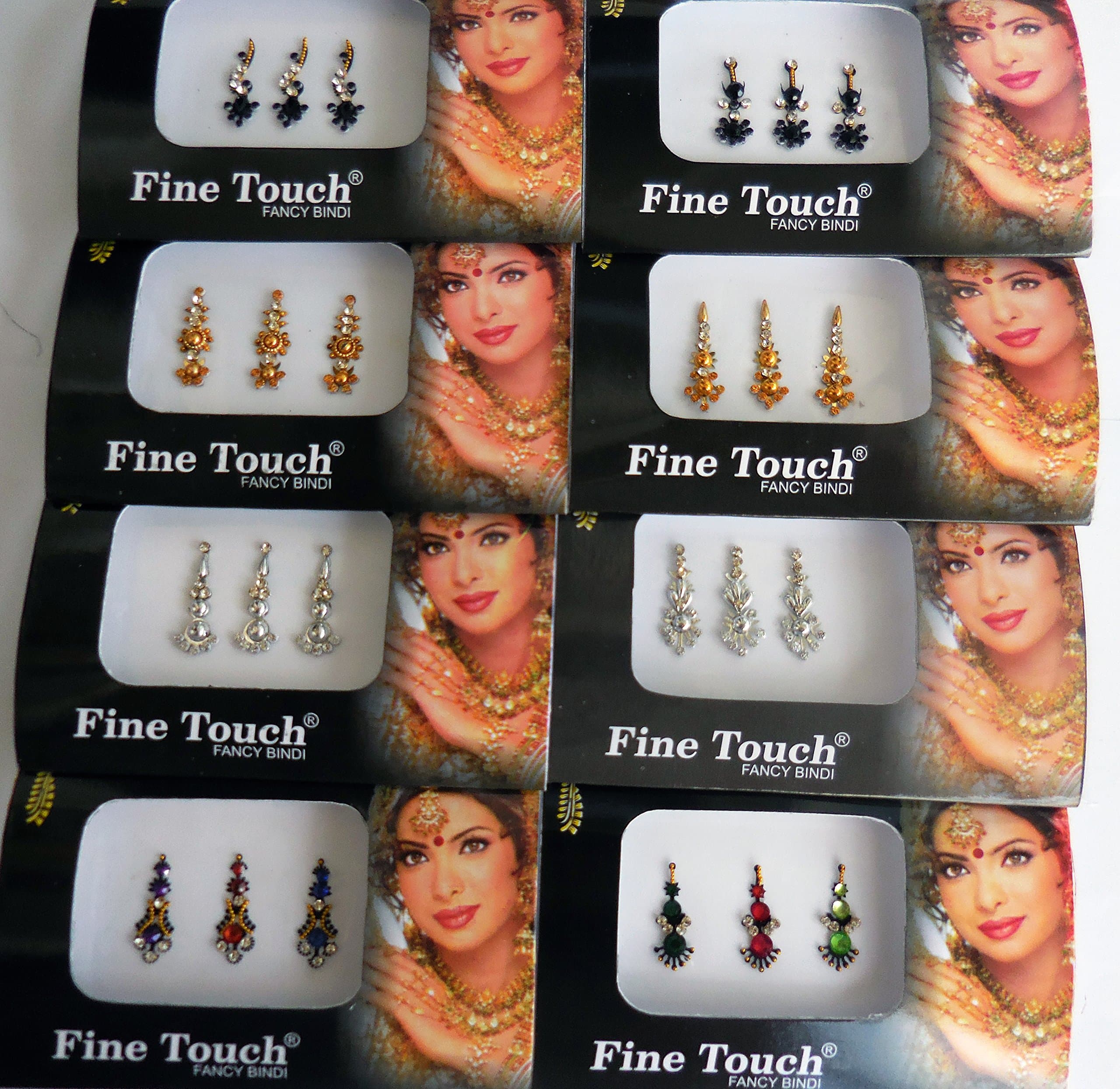 Fine Touch 8 Bindi Pack- 24 Combo Bindi Stickers Multicolored,Silver,Gold,Black, Bindi Tattoo Bindi Jewelry